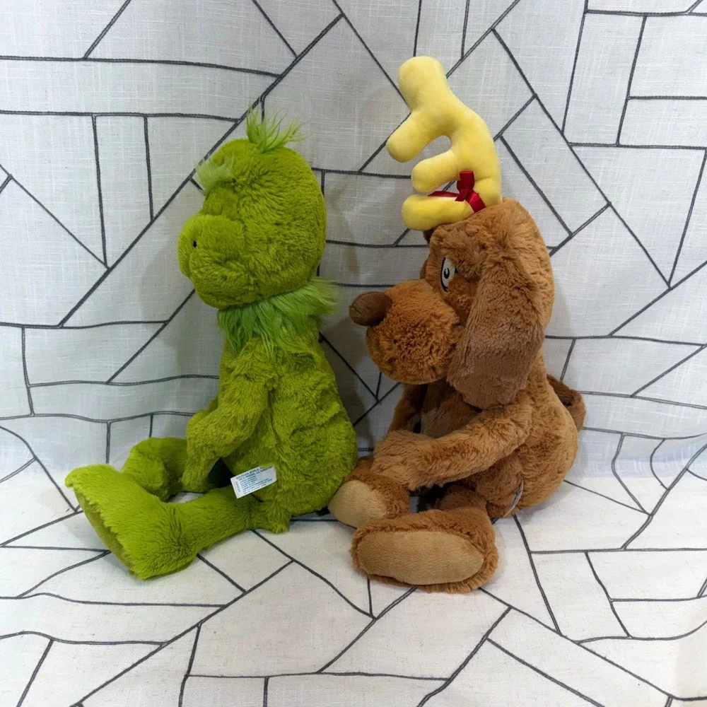Aurora World Dr Seuss Plush Set 14in Green Brown Grinch and Max Dog Stuffed Toy